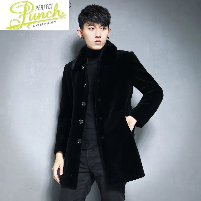 

Jacket Men Real Mink Collar Fur Coat Men's Jackets Thick Winter 100% Sheep Shearing Clothes Ropa Hombre LXR363