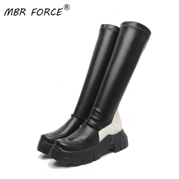 

MBR FORCE Women Ladies Girls Fashion knee high Boots Shoes Western style All-match high heels Punk Thick Bottom Motorcycle Boots