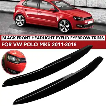 

Pair CarbonLook/GlossBlack Car Headlights Eyelids Eyebrow ABS Trim Stickers Cover For VW for Polo 2011-2018 / 2018+ Car Styling