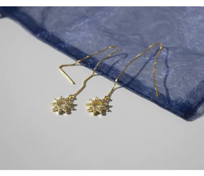 1 pair gold 925 серебряные серьги, модные, циркониевые, Подсолнухи, длинные серьги, темперамент, простые, для девушек, для женщин, серебряные серьги, ювелирные изделия - Окраска металла: 1 pair gold