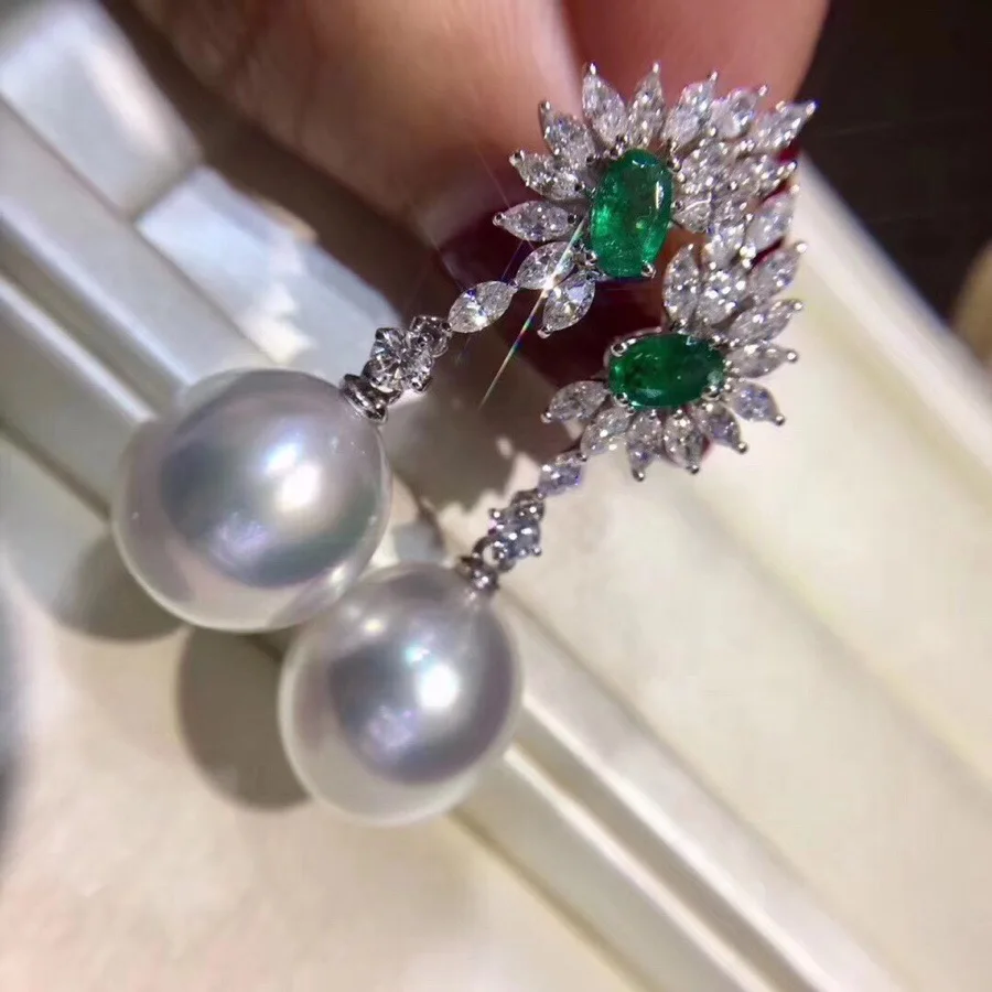 Хорошее ювелирное изделие чистый 18 K Белый Золотой натуральный Австралийский происхождения 12-11 мм белый круглый жемчужные серьги для женщин Прекрасные жемчужные серьги