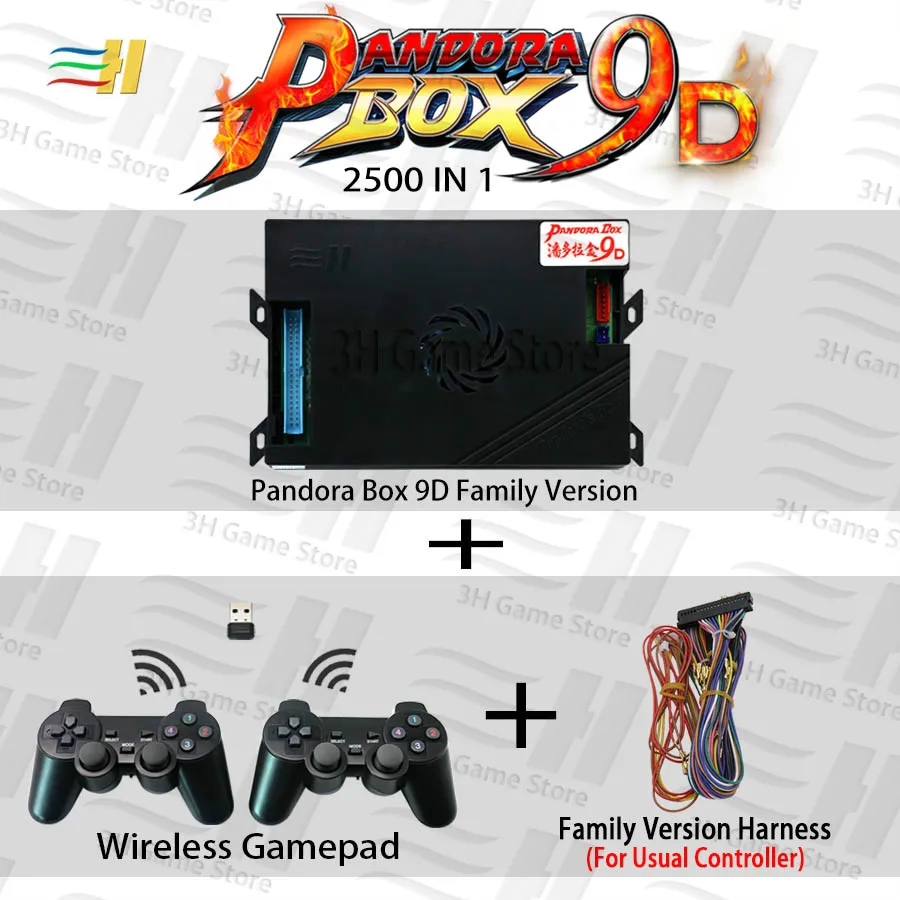 Pandora box 9d 2500 В 1 семейная версия материнская плата может 3P 4P игры usb подключение геймпад поддержка 3d tekken mortal kombat 1 2 3 4 - Цвет: 9Dwireless home wire