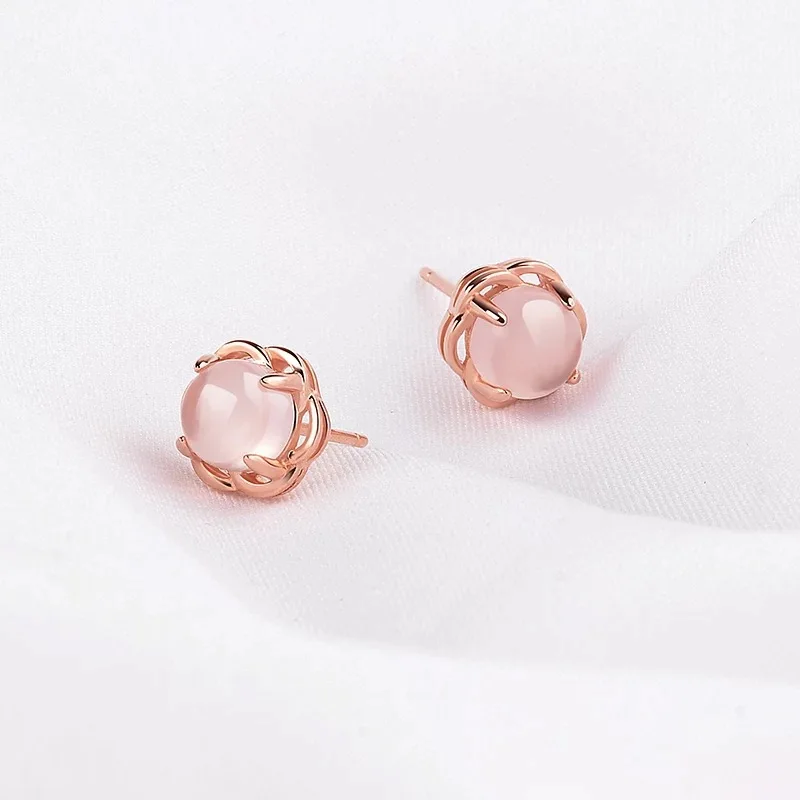 Rose Quartz Round Earrings