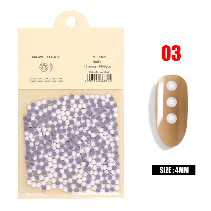 Nail Decoration Solid White Glass Stickers AB Color Nail Jewelry Decorations Flat Bottom Plastic Rhinestones MPwell - Цвет: 4mm