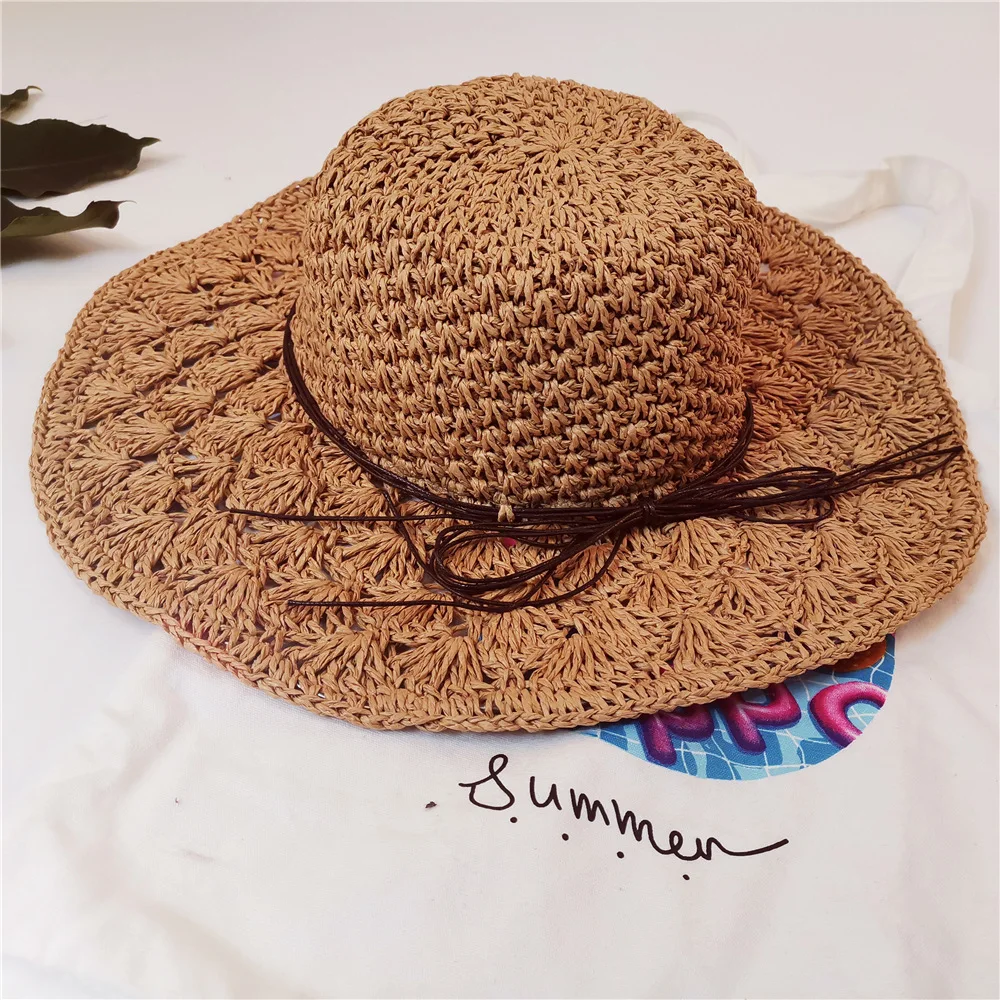 Плетеная соломенная шляпа, женская летняя Корейская версия, большая шляпа, складная пляжная шляпа, пляжная шляпа для отдыха, шляпа от солнца, шляпа от солнца