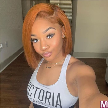 

180 Density Ginger Orange Colored 13x4 Lace Front Human Hair Wigs Short Bob Wig Pre Plucked Short Wig For Black Women
