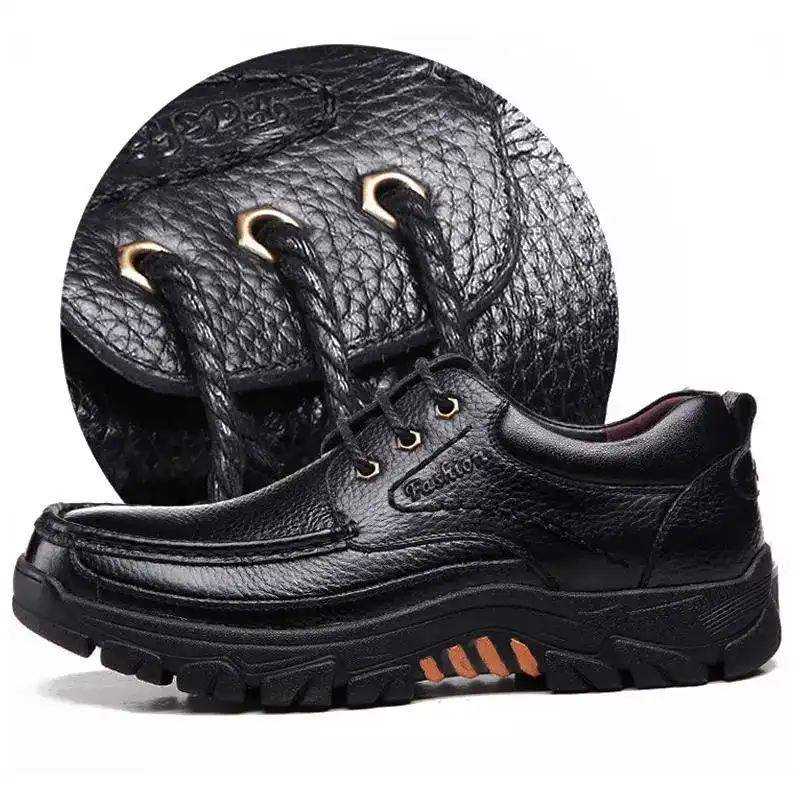 men genuine cow leather waterproof comfy non slip soft slip on casual oxfords