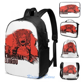 

Funny Graphic print Kirishima Eijirou USB Charge Backpack men School bags Women bag Travel laptop bag