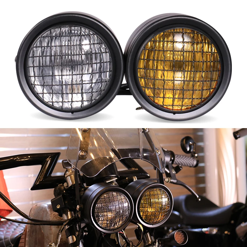 Moto 60W Dual Headlight High Low Beam Scooter Head Lamp Moto Cheap Twins Front Lights Moto Retro Dc 12V Spotlight