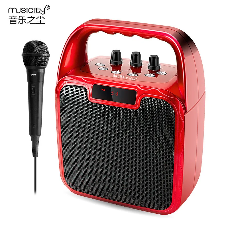 red Bluetooth беспроводной динамик с микрофоном караоке машина голосовой усилитель ручной микрофон для вечерние на открытом воздухе в помещении деятельности - Цвет: red