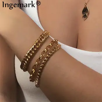

Ingemark Vintage Chunky Iron Chain Bracelets Set for Women Armband Bangle Punk Boho Twisted Link Bracelet Men Hand Jewelry Gift