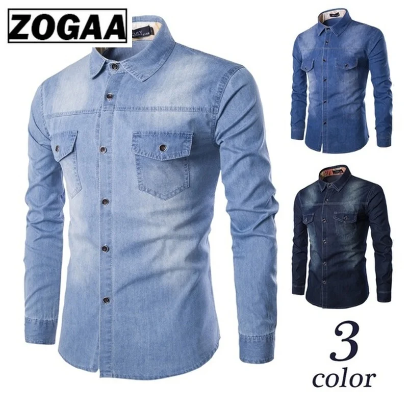 

ZOGAA Denim shirt Men Long Sleeve Denim Shirt Mens plus size M-6XL Male Jean Shirts High Quality Street Wearing 2020 mens shirts