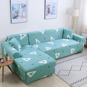 

Triangle Wave Pattern Stretch Elastic Sofa Covers Geometric Cartoon Printed Living Room Corner Couch Covers Non-slip Slipcover