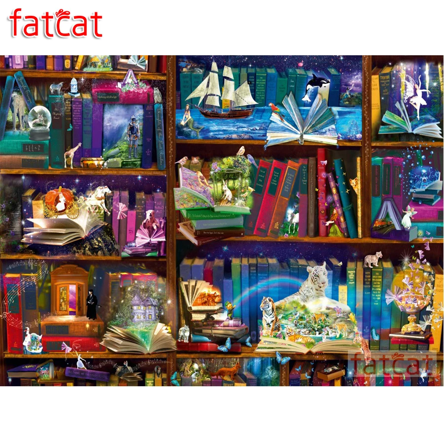 FATCAT Library Adventures in Reading Diamond Painting Full Square Round Drill Diy 5D Embroidery Mosaic Needlework AE1317 | Дом и сад
