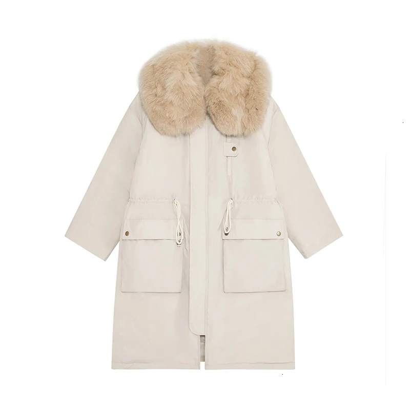 beige TVVOVVINLoose Fit, большой размер, теплый пуховик, новинка, мех, с капюшоном, длинный рукав, теплый, для женщин, парки, мода, Осень-зима, 1600 - Цвет: beige