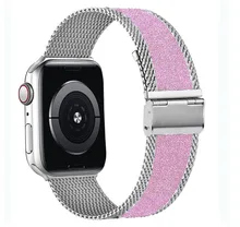 

Shiny Strap For Apple watch band 40mm 44mm 38mm 42mm 41mm 45mm Soft Elastic Nylon+Magnetic bracelet iWatch serie 3 4 5 6 se 7