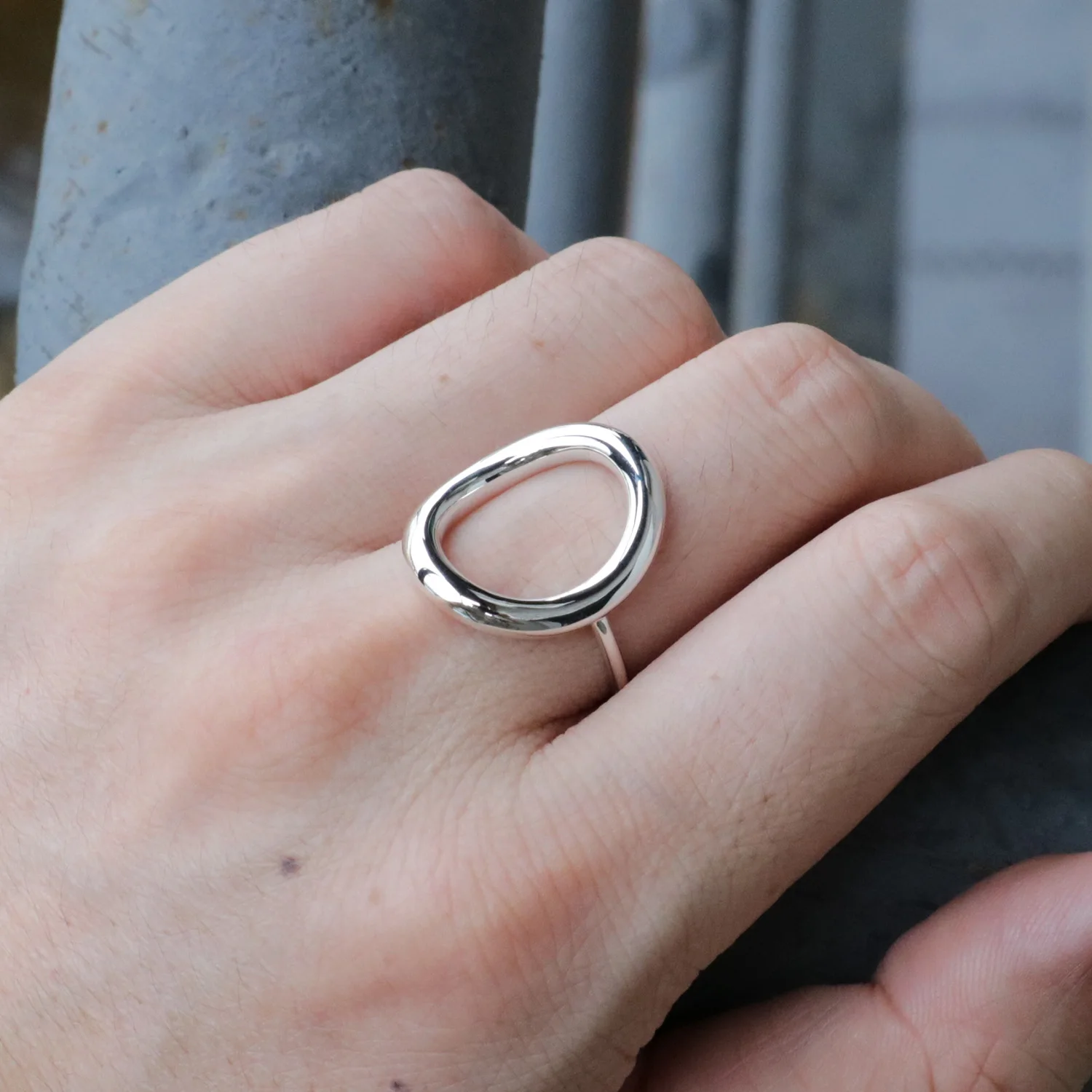 Fashion Jewelry Genuine 925 Sterling Silver Oval Cutout Ring