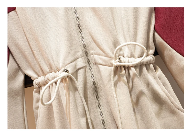 Большие размеры 5XL модное Спортивное платье женские толстовки контрастного цвета с длинными рукавами на осень и зиму ТРАПЕЦИЕВИДНОЕ ПЛАТЬЕ С Карманами и завязками спортивная одежда