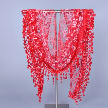 

40-150cm Women Rose Embroidery Lace Triangle Pendant Soft Wraps Scarf Scarves