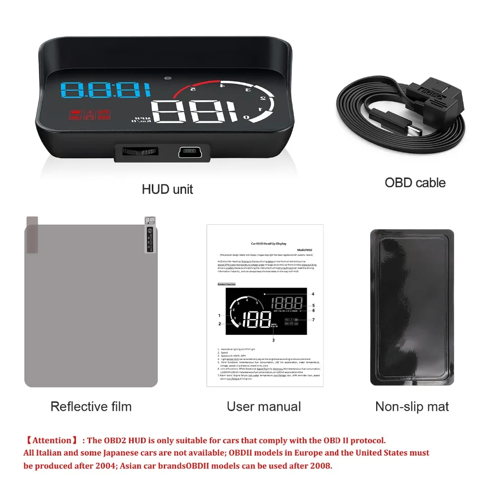 M10 дисплей на голову HUD 3,5 дюймов дисплей для автомобиля M10 OBD OBD2 HUD автомобильный проектор Цифровой измеритель скорости автомобиля сигнализация безопасности