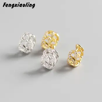 

Fengxiaoling 925 Sterling Silver Geometric Hollow Circle Hoop Earrings With Zircon Light Luxury Hoops Earring Fashion Jewelry
