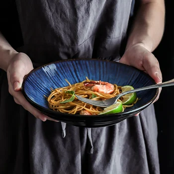 

KINGLANG New Klin Glaze Blue Color Oblique Plate Bowl 2 sizes Wholesale Dishes