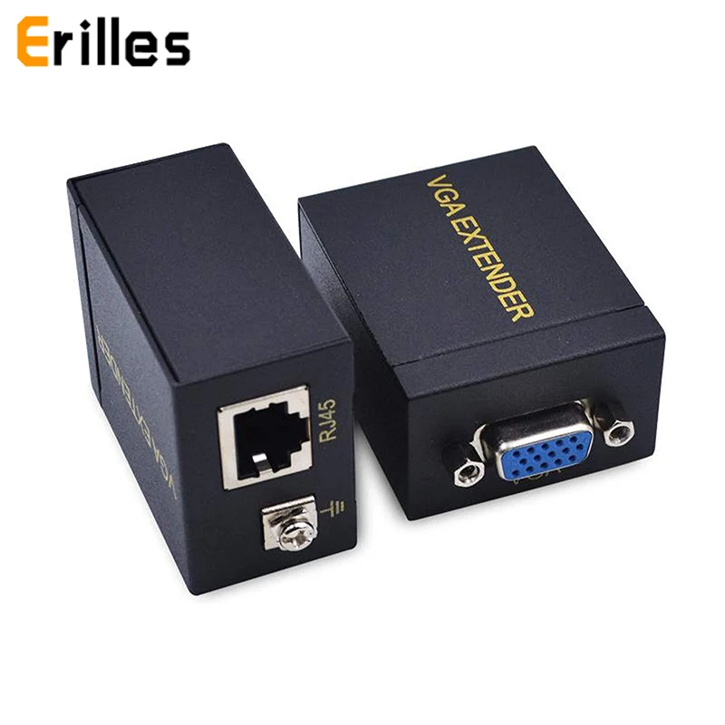 

A Pair Receiver Transmitter VGA to RJ45 Extender Repeater by Cat5e/6 up to 60M VGA UTP for TV Laptop Projector