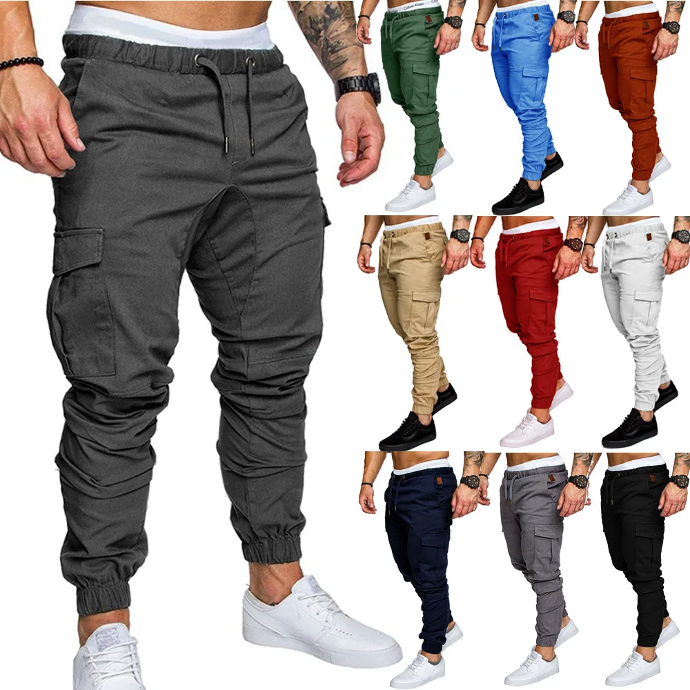 

New Style Men Workwear Multi-pockets Trousers Casual with Drawstring Elastic Harem Pants Men's Large Size Loose-Fit Ankle Banded
