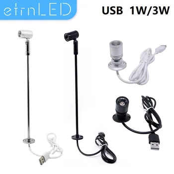 EtrnLED USB 5V Led 스포트 라이트, 1W 3W 표면 장착 캐비닛 쇼케이스 카운터 쥬얼리 램프 회전식 각도 천장 미니 스포트라이트