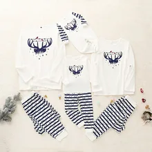 Семейный пижамный комплект; футболка с длинными рукавами; комбинезон; брюки для мальчиков и девочек с рисунком рождественского оленя; домашняя одежда в полоску