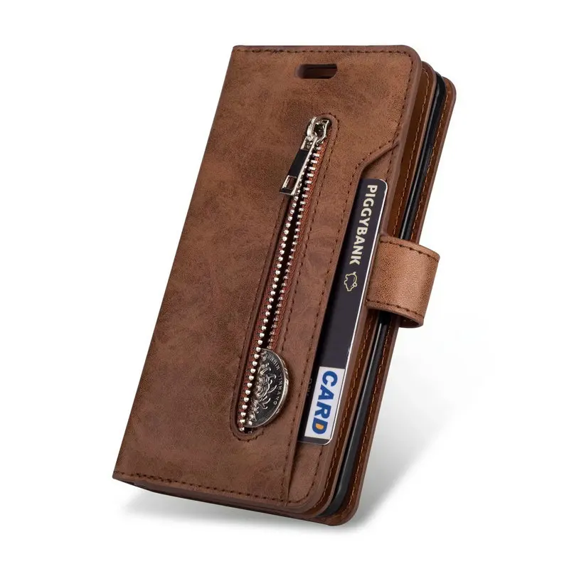 Brown Роскошный кожаный чехол-кошелек для iPhone X XR XS MAX 5 5S 5G SE 6 6S 7 8 PLUS, отделения для карт, карман на молнии для iPhone 10 Pro Max - Цвет: Brown