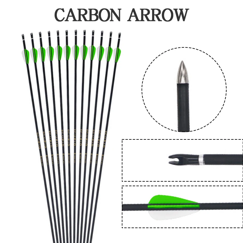 

6/12/24pcs 32 inches Spine 800 Carbon Arrow for Recurve/Compound Bows Archery Accessories Hunting and Target Practice arrows