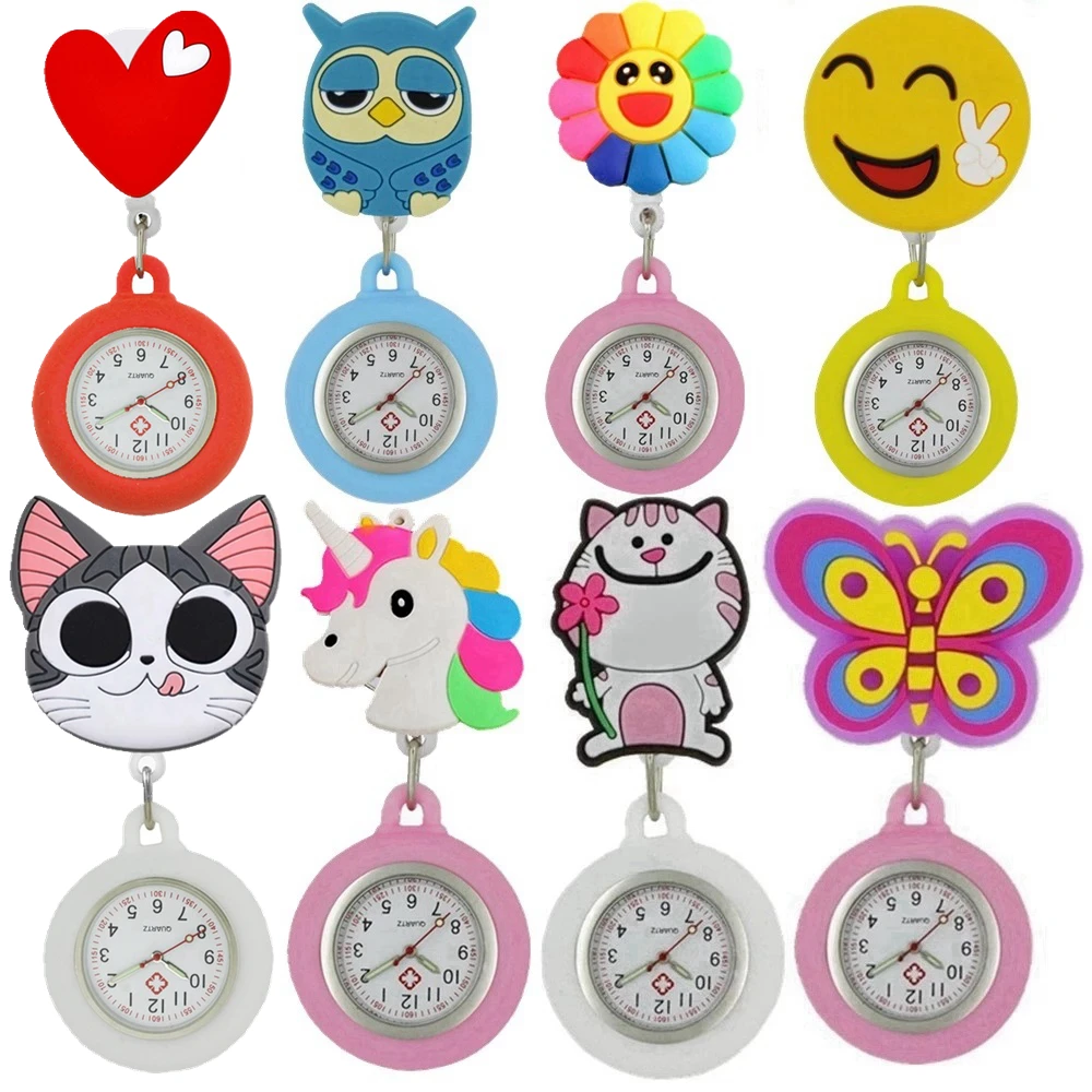 Pocket Watches Doctor-Smile Cartoon Ladies Nurse Animal-Design Women Fashion Rubber Scalable