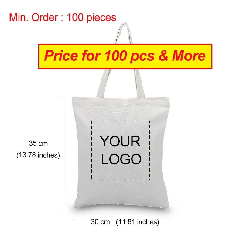 

100 Pieces Small Size Custom Canvas Tote Bag Print Logo Text Daily Use Handbag Eco Reusable Shopping Bag Recycle Small Capacity