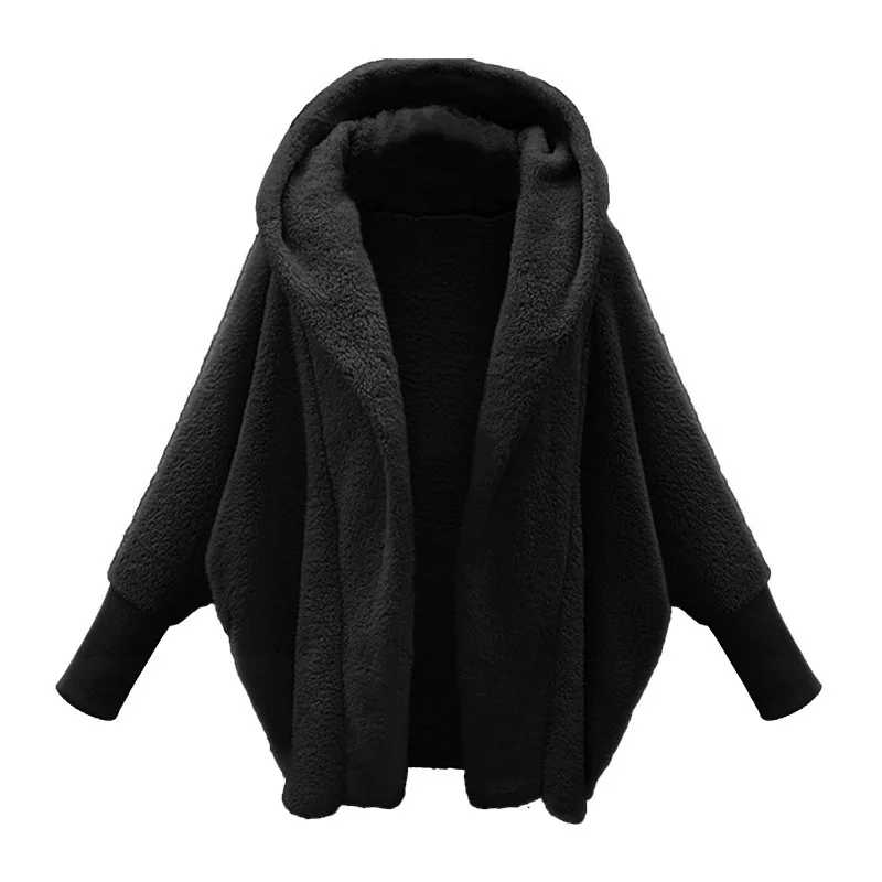 Осенне-зимнее женское пальто из искусственного меха повседневное свободное короткое пальто женские куртки длинное теплое однотонное пальто casaco feminino - Цвет: Черный