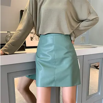 

Alien Kitty New Autumn Sexy PU Leather Sweet Chic Solid Hot A-Line Plus Women Retro Office Ladies Feminine All Match Mini Skirt