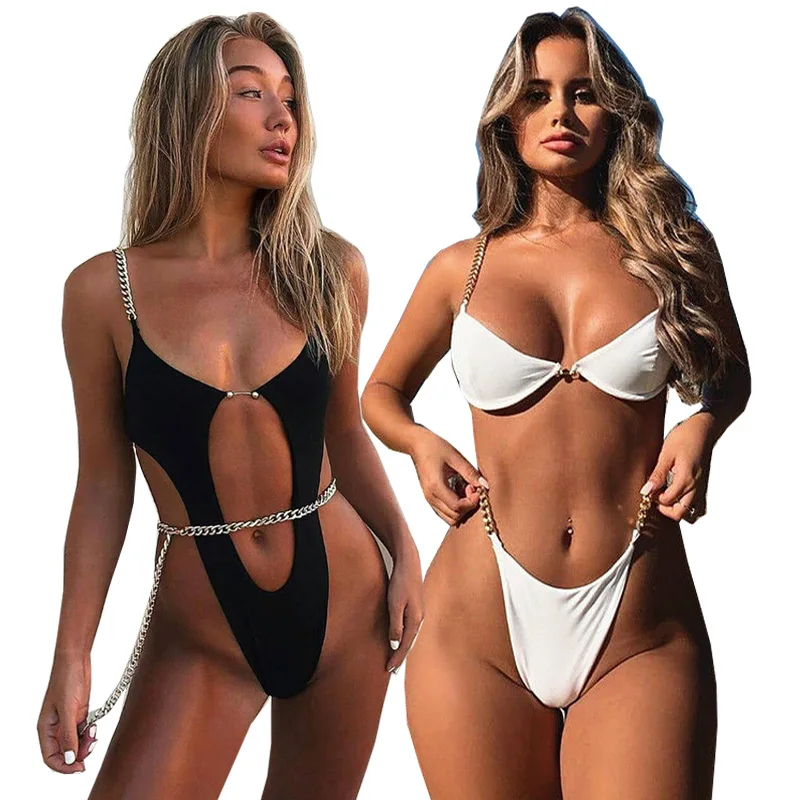 

2019 Sexy Women One Piece Swimsuit Solid Push up Swimwear Female High Cut Thong Bandage Backless Monokini Beachwear Bathing Suit