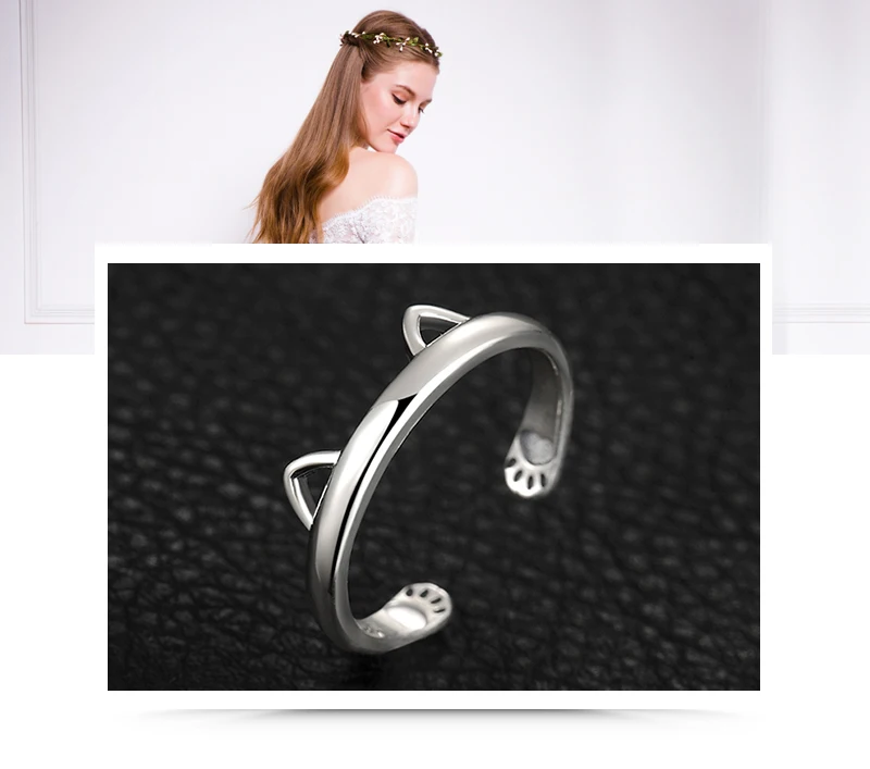 JewelryPalace Lovely Cat Ear Adjustable Open Ring 925 Sterling Silver Rings for Women Jewelry Making Fashion Jewelry Gifts