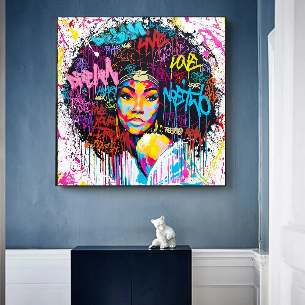 Пачкающая прическа Девушка Граффити настенное искусство холст картина плакат