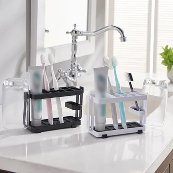 

Wall-mounted Toothbrush Holder Toiletries Storage Rack Multi-cell Division Removable Drain Multifunction Bathroom Accessories