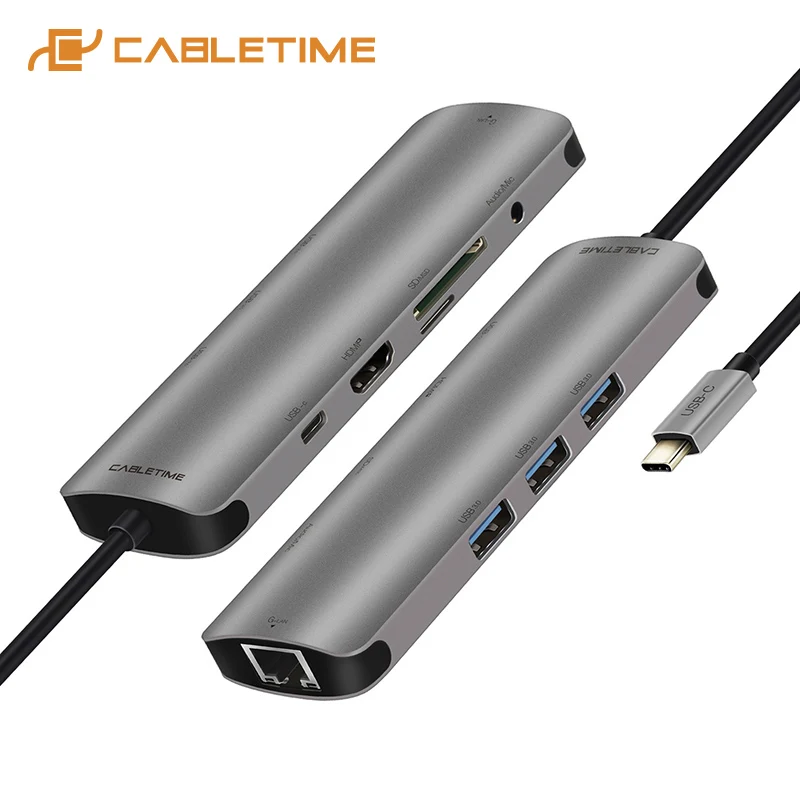 USB концентратор CABLETIME с 3 0 HDMI адаптер AUX Lan сетевой для MacBook Air Matebook X 13 Type C C042|USB-хабы| |