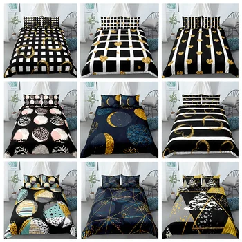 

Home Textile Geometic Bedding Set Queen King Lattic Stripe Print Quilt Cover 2/3pcs Duvet Covers 2021 Bed Sets