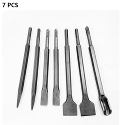 Jeu de burins à marteau, 7 pièces SDS Plus, jeu de burins, mèches de burins pour le béton de maçonnerie, le carrelage, le béton, la brique et la pierre 