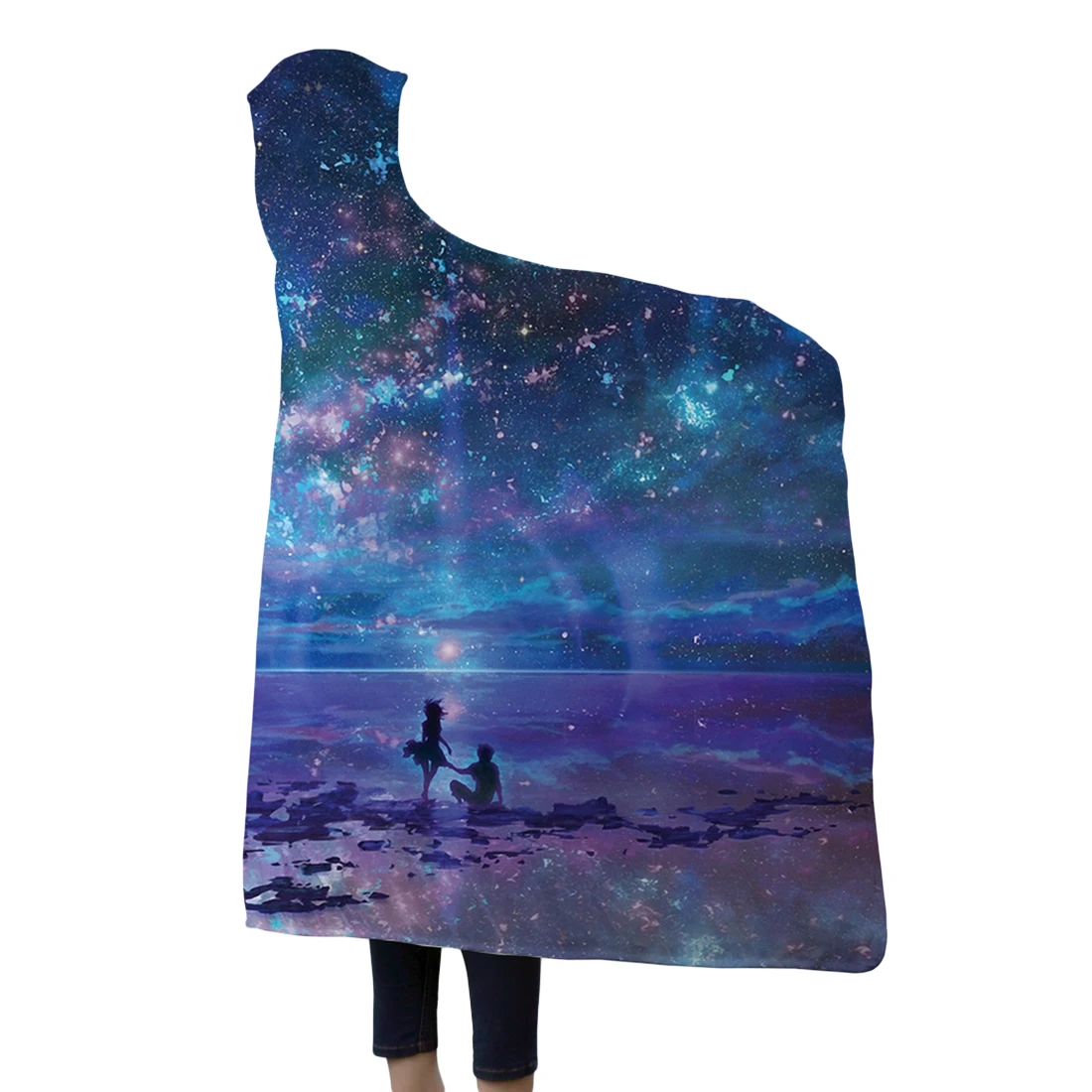 3d Print Winter Warm Sofa School Home Travel Picnic Carrying Wearable Polyester Blanket Hooded Blanket For Adult Starry Wonders
