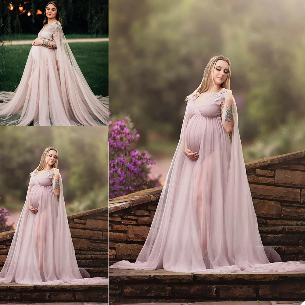 

Maternity Party Sleepwear with Wraps Sexy Bathrobe Nightgown Soft Fabric Custom Made Sweep Train Plus Size Bridesmaid Wraps