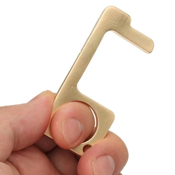 

EDC Brass Door Opener Portable Antimicrobial Stylus Hygiene Hands Free Door Handle Key Press Elevator Button Touchless Keychain