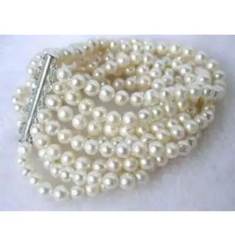 

Free shipping new hot 8 rows 6-7mm white fresh water pearl bracelet 7.5 inch