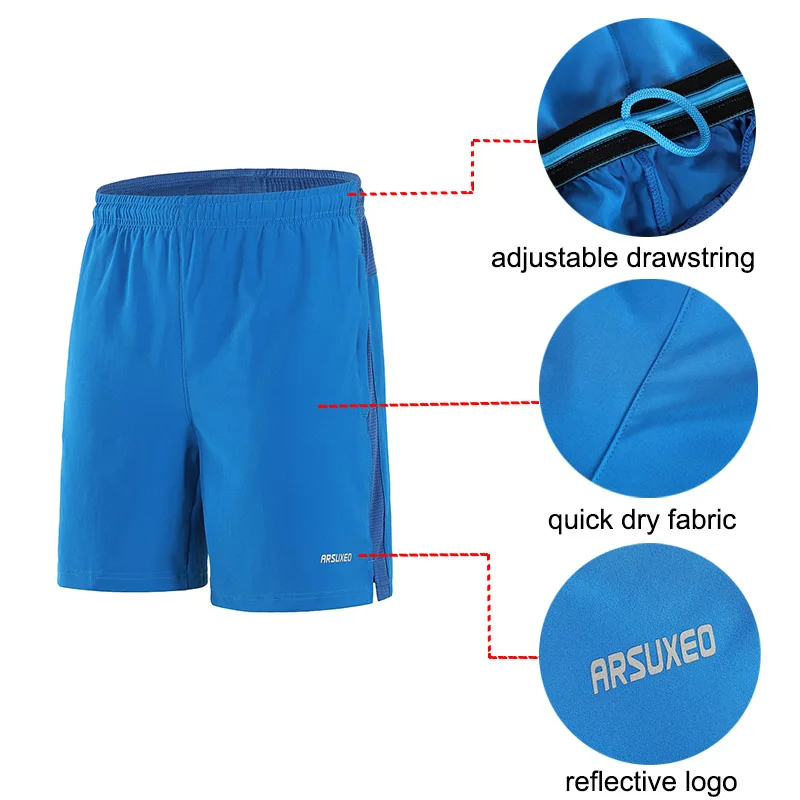 ARSUXEO шорты для бега, мужские быстросохнущие шорты для тренировок, пробежек, спортивные шорты для тренировок, одежда для спортзала, свободная посадка, B203