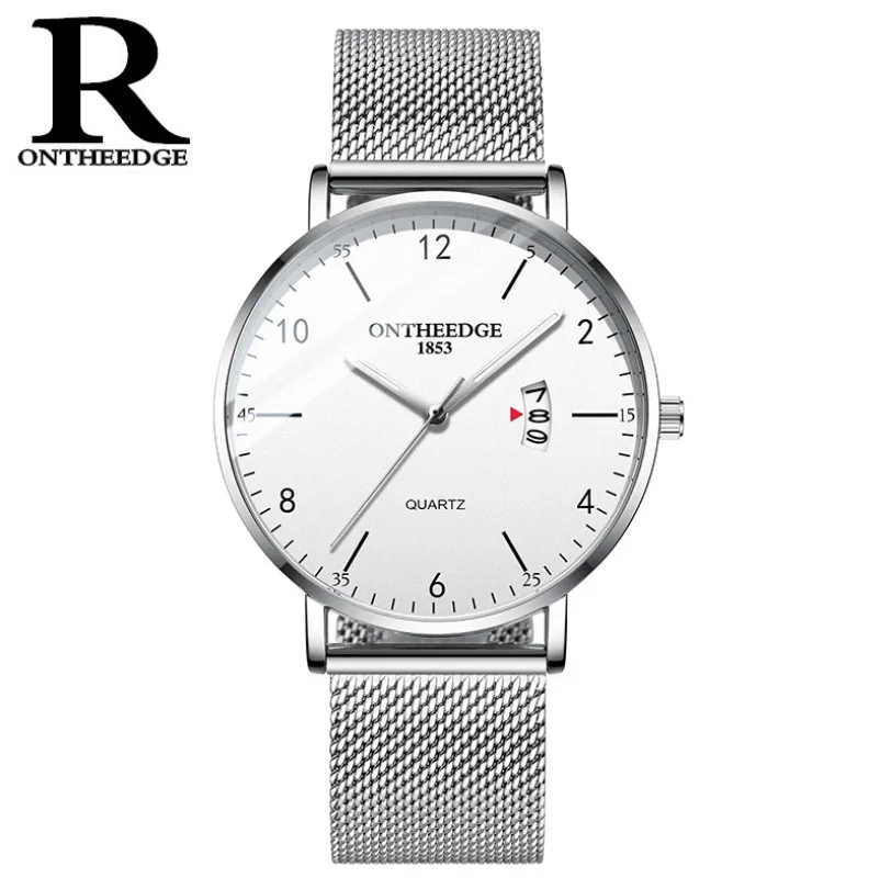 Silver white ONTHEEDGE новые мужские часы Бизнес повседневные кварцевые часы водонепроницаемые светящиеся сетчатые с розовой каймой многоцветные стильные трендовые - Цвет: Silver white