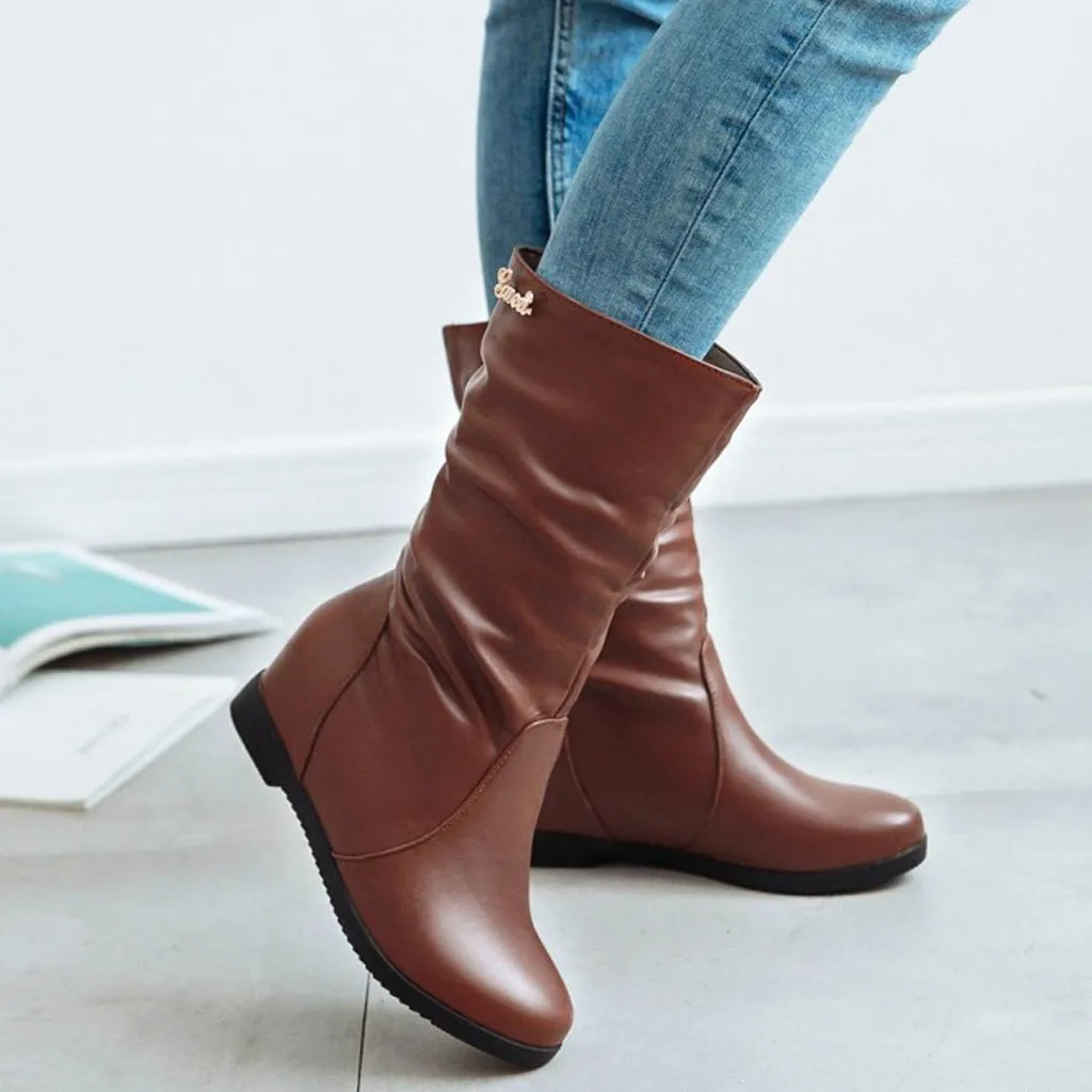 SAGACE/модные однотонные сапоги для женщин; сезон осень-зима; теплые Нескользящие женские сапоги; повседневные сапоги с круглым носком; женская обувь; botas mujer;#4 - Цвет: Brown